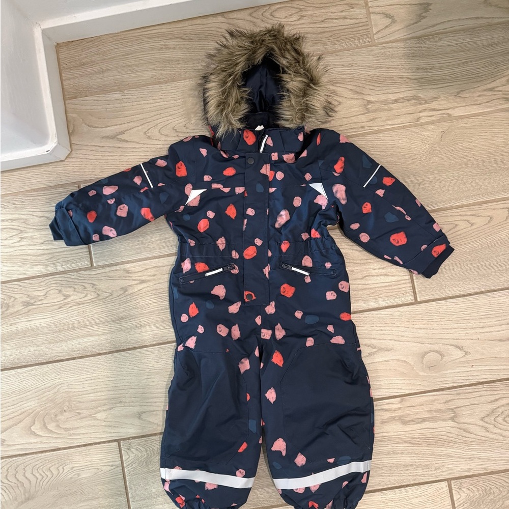 H&M Toddler Girls 2T Waterproof Snowsuit Faux Fur Hood NWT